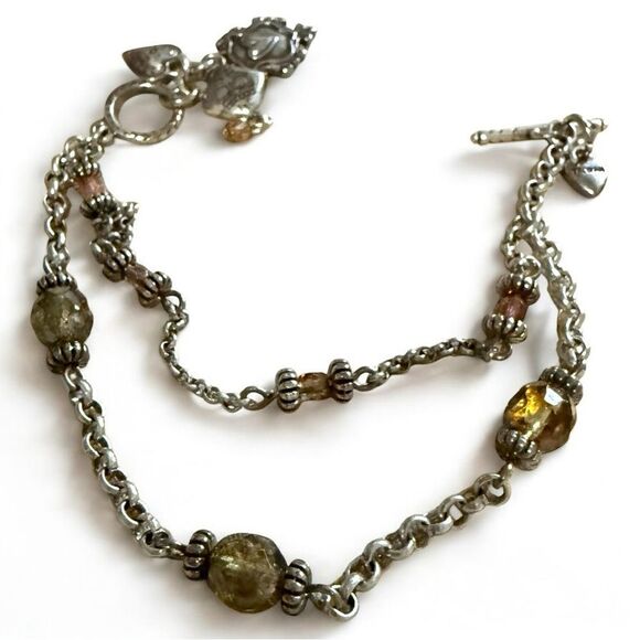 Brighton Heart Charm Bracelet Beaded Double Strand Toggle Clasp 8” - Picture 1 of 17
